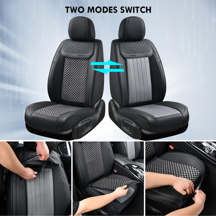 Coverado Leather Seat Covers for Car, Waterproof Car Seat Covers Full Set, 2 in 1 Conversions Car Seat Cover Protector Car Accessories Universal Fit for Most Cars SUVs and Trucks（Black&Gray