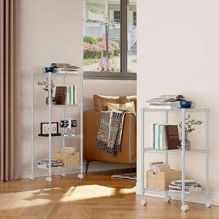 MZG 1000 lbs 4-Shelf Adjustable Heavy Duty Steel Wire Rack, Adjustable Storage Shelving Unit with Wheel for Kitchen, Garage, Laundry White 30x45x103.6cm