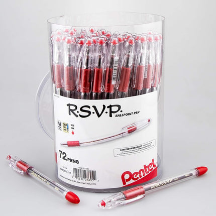 Bolígrafo Pentel RSVP, línea mediana (1.0 mm), tinta roja, bote de 72 unidades (BK91PC72B)