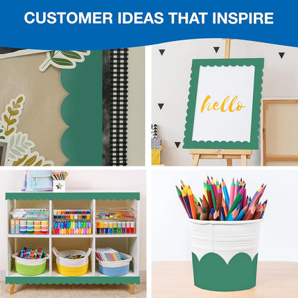 Carson Dellosa Grow Together 65Ft of Jade Green Bulletin Board Borders, 1 Roll of Scalloped Trim for Rolling Whiteboard, Cork and Posterboard, St Patricks Day, Christmas Decorations, Classroom Decor