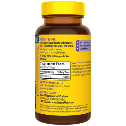 Maximum Strength Biotin 5000 mcg Softgels, 120 Count Value Size