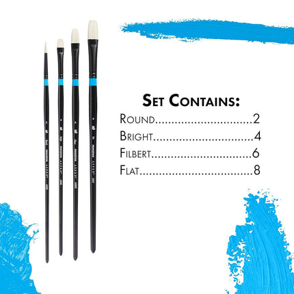 Princeton Aspen Fine Art Acrylic Brushes, Synthetic Bristle, 4 Piece Brush Set, Long Handle, For Professionals & Students