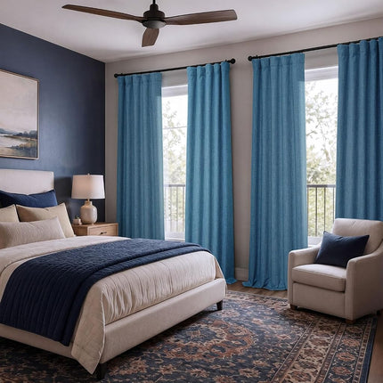 HPD Half Price Drapes Faux Linen Room Darkening Curtains - 84 Inches Long Luxury Linen Curtains for Bedroom & Living Room (1 Panel), 50W X 84L, Denim