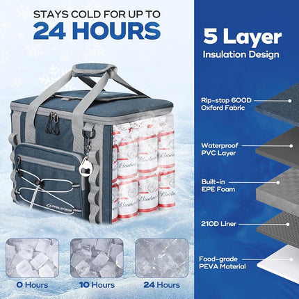 Maelstrom Soft Sided Cooler Bag, 40 Can Collapsible Insulated Ice Chest with Quick Access Flip-Top Lid, Large Leakproof Camping & Travel Cooler for Kayaking & Beach,Blue