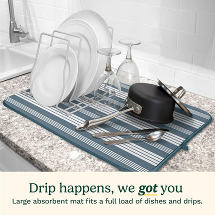 Cuisinart Dish Drying Mats for Kitchen Counter - (2) 16" x 18" Ultra Absorbent Kitchen Dish Drying Mat - Mesh Backing, Foldable, Machine Washable, Fast Drying Dish Mat (Solid Stripes)