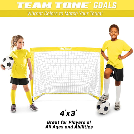GoSports Team Tone 4 ft x 3 ft Portable Soccer Goals for Kids - Set of 2 Pop Up Nets for Backyard - Yellow