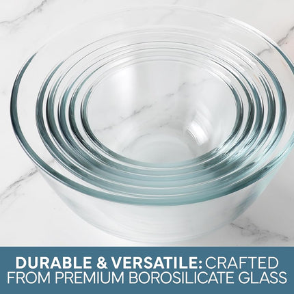 Cook with Color 12 Pc Glass Mixing Bowl Set with Lids – Borosilicate Glass Nesting Bowls for Cooking, Baking and Meal Prep, Blue/Pink