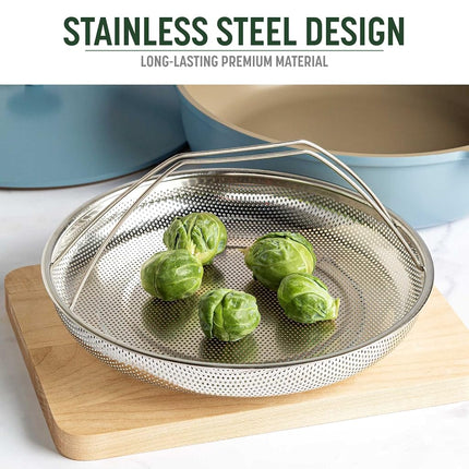 Goodful All-in-One Pan Steamer Basket, Premium Stainless Steel Construction, Dishwasher Safe, Perfect for Steaming Vegetables, Full Handle for Easy Use