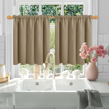 Deconovo Short Blackout Curtains Panels for Bathroom/Kitchen - Thermal Insulated Rod Pocket Room Darkening Drapes, Noise-Reducing Curtains, 52W x 24L Inch, Taupe, 2 Panels