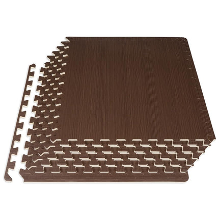 Tapis puzzle ProsourceFit motif bois ½ pouce, 6 dalles de sol emboîtables en mousse EVA (2,23 m²) pour revêtement de sol de salle de sport intérieure sécurisé, bureaux, salons et aires de jeux, Noyer foncé