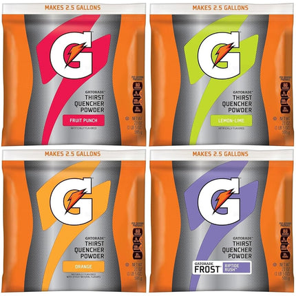 Gatorade Powder Variety Pack (Lemon-Lime, Orange, Fruit Punch, Riptide Rush), 21-Ounce Pouches (Pack of 32)