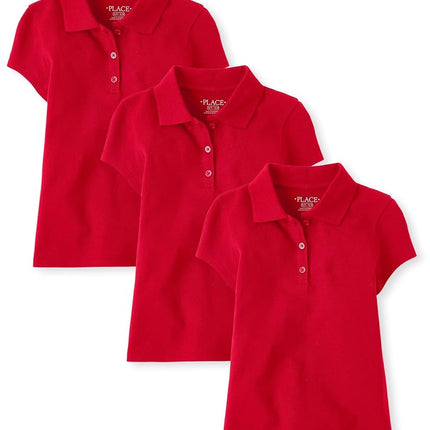 Lot de 3 polos piqués à manches courtes The Children's Place pour filles, couleur rubis, taille M