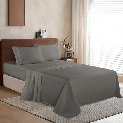 Elegant Comfort Luxury Premium Hotel Quality Microfiber 4-Piece Sheet Set - Wrinkle Resistant, All Around Elastic Fitted Sheet, Deep Pocket up to 16", King, Grey