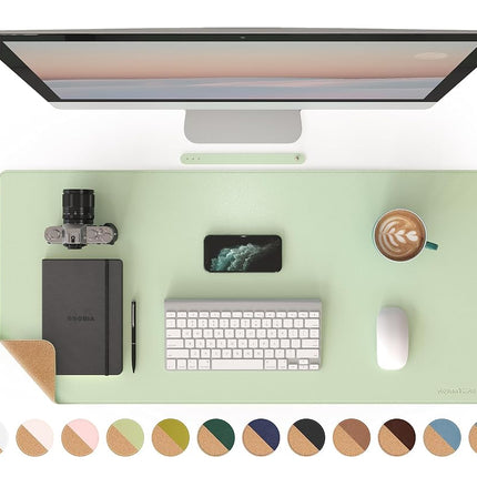 RENMTURE Dual-Sided Desk Pad, Natural Cork & PU Le