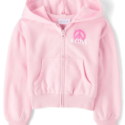The Children's Place,Girls,Long Sleeve Cropped Hooded Zip Up,Pink,XX-Large, Pink, XX-Large