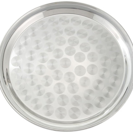 WINCO Round Stainless Steel Tray with Swirl Patter