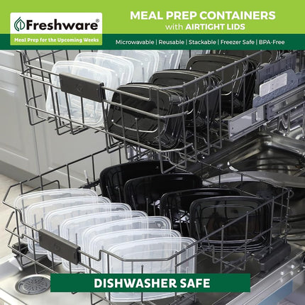 Freshware Récipients de préparation de repas [Lot de 150] 1 Compartiment avec couvercles, Récipients de stockage alimentaire, Boîte à bento, Sans BPA, Empilables, Adaptés au micro-ondes/lave-vaisselle/congélateur (473 ml)