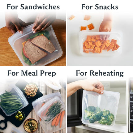 Stasher Platinum Silicone Food Grade Reusable Storage Bag, Clear (Bundle 4-Pack Small) | Reduce Single-Use Plastic | Cook, Store, Sous Vide, or Freeze | Leakproof, Dishwasher-Safe, Eco-Friendly