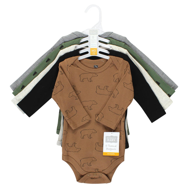 Hudson Baby Unisex Baby Thermal Long Sleeve Bodysuits, Bear Tree, 3-6 Months, Bear Tree, 3-6 Months