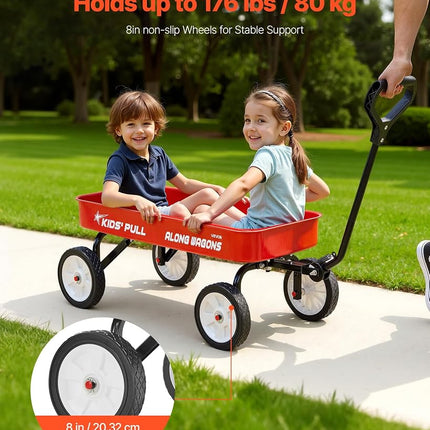 VEVOR 39 inch Pull Along Kids Wagon, Red Rolling Utility Cart Wagons for Kids, Cargo Wagon for Garden, Beach, Camping for Child Present