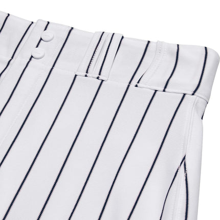 CHAMPRO Pantalón de béisbol Triple Crown OB de corte holgado para jóvenes, con rayas finas, parte inferior abierta, entrepierna ajustable y zonas deslizantes reforzadas, blanco y azul marino