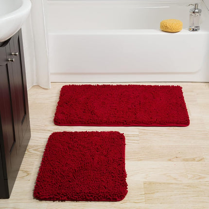 Bedford Home 2-Piece Memory Foam Shag Bath Mat Set, Burgundy