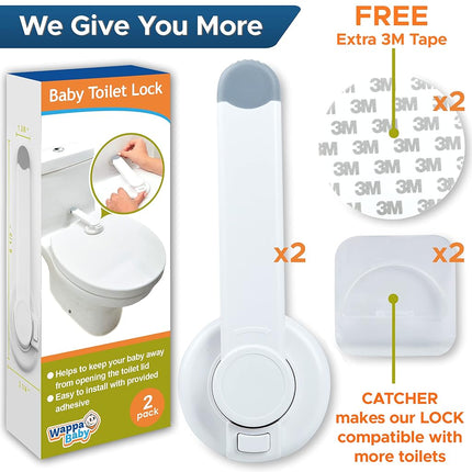 Baby Toilet Lock - Ideal Baby Proof Toilet Lid Lock with Arm - No Tools Needed Easy Installation with 3M Adhesive - Top Safety Toilet Seat Lock - Fits Most Toilets - White (2 Pack, White)