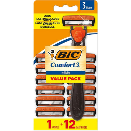 BIC Hybrid 3 Comfort Disposable/System Razor, Men, 12-Count