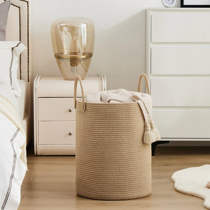 YOUDENOVA Jute Rope Woven Laundry Hamper Basket, 58L Tall Luandry Basket, Baby Nursery Hamper for Blanket Storage, Clothes Hamper for Laundry in Bedroom-Large-Jute, YDSLD007