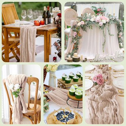Wokceer Cheesecloth Table Runner Nude Pink 10FT Boho Gauze Cheese Cloth Table Runner for Party Long Rustic Sheer Table Runners for Baby Bridal Shower Wedding Easter Table Decor