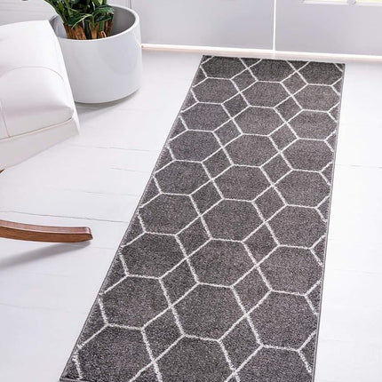 Tapis de couloir Unique Loom Trellis Frieze Collection, motif géométrique marocain à treillis moderne, bleu marine (0,6 x 1,8 m)