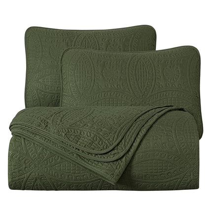 Chezmoi Collection Austin 3-Piece Oversized Bedspread Coverlet Set (Queen, Cypress Green)