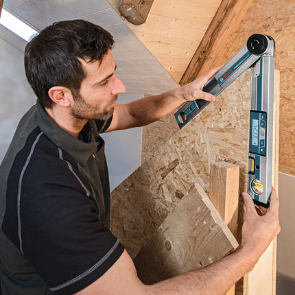 BOSCH GAM 220 MF 4-in-1 Digital Angle Finder, Includes Leg Extension, 4 AA Batteries, & Carrying Case