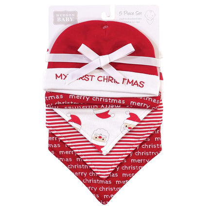 Bavoir et bandeau ou bonnet en coton unisexe pour bébé Hudson Baby, Père Noël, Taille unique