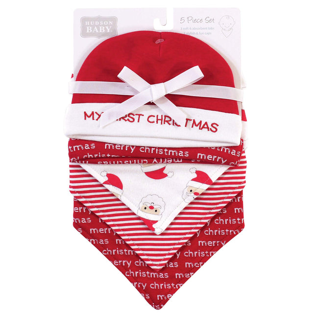 Bavoir et bandeau ou bonnet en coton unisexe pour bébé Hudson Baby, Père Noël, Taille unique