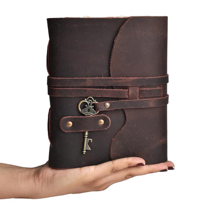 LEATHER VILLAGE Vintage Leather Journal Book of Shadows (10 inches X 7 inches, Beetroot Red)