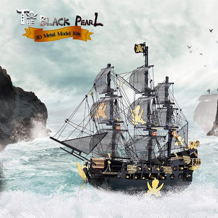 Piececool 3D Puzzles for Adults, Metal Pirate Ship Model Kits, 307 Pcs DIY 3D Watercraft Metal Model Kit, Christmas Birthday Gifts Toys for Adults and Teens, Brain Teasers Hand Craft Kits
