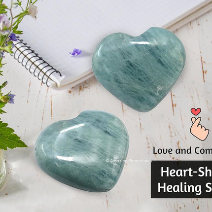 Amazing Gemstone Aquamarine Crystal Heart Palm Stone - Pocket Massage Worry Stone for Natural Body Chakra Balancing, Reiki Healing and Crystal Grid