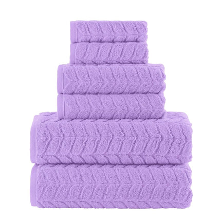 Elegant Comfort Luxury 6-Piece 100% Turkish Cotton Jacquard Braided Textured Premium Hotel Quality Towel Set– Soft and Absorbent, Includes 2 Bath Towels, 2 Hand Towels and 2 Washcloths, Lilac