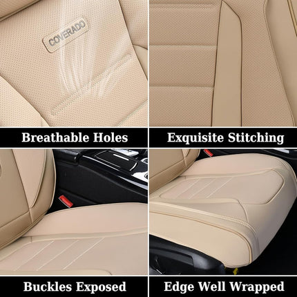 Coverado Car Seat Covers Front Seats, Car Seat Cover Beige, Car Seat Protector, Car Seat Cushion Nappa Leather, 2-Pack Waterproof Seat Covers Carseat Cover Universal Fit for Most Cars Trucks