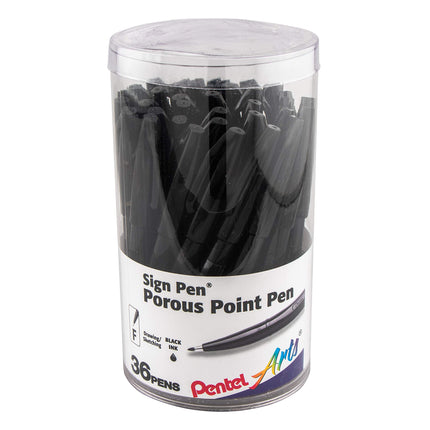 Rotulador Pentel Arts Sign, punta de fibra, tinta negra, bote de 36 unidades (S520PC36A)