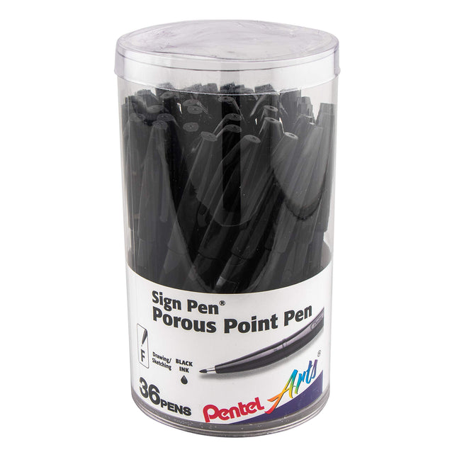 Rotulador Pentel Arts Sign, punta de fibra, tinta negra, bote de 36 unidades (S520PC36A)