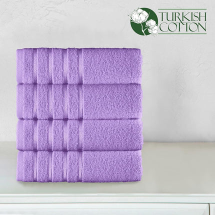 Elegant Comfort 100% Turkish Cotton 4 Lines Viscose Stripe Luxury 4 Pack Hand Towel Set - Ultra Absorbent and Soft 16 x 28 Inch Premium Hotel Spa Quality Towels for Everyday Bath Use, Lilac