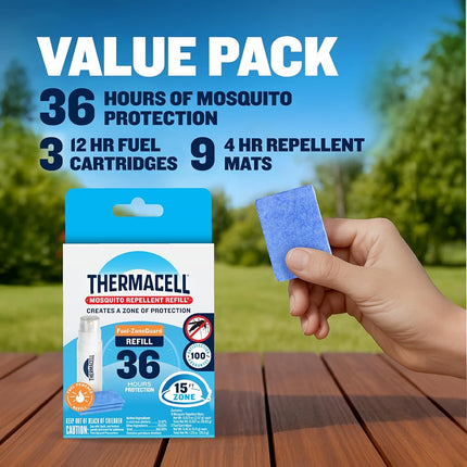 Thermacell Mosquito Repellent Refills, 36 Hrs Protection; Compatible with Any Fuel-Powered Repeller; Highly Effective, Long Lasting, No Spray or Mess; 15 Foot Zone of Mosquito Protection