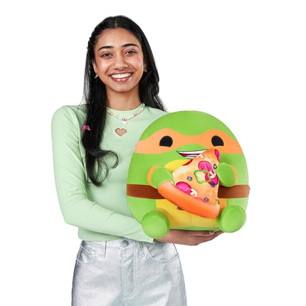 Snackles 35 cm Plush Teenage Mutant Ninja Turtles Edition by ZURU, Cuddly Squishy Comfort Plush with Teenage Mutant Ninja Turtles theme and Pizza Snack Accessory (Michelangelo)