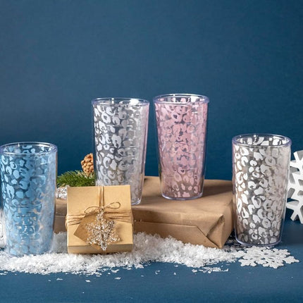 Collection Tervis Léopard, fabriquée aux États-Unis, gobelets isothermes à double paroi pour le voyage, garde les boissons froides et chaudes, lot de 4 gobelets de 473 ml, assortis