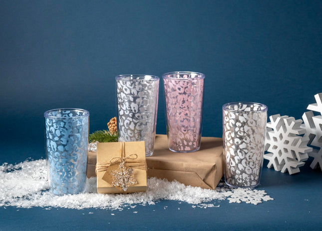 Collection Tervis Léopard, fabriquée aux États-Unis, gobelets isothermes à double paroi pour le voyage, garde les boissons froides et chaudes, lot de 4 gobelets de 473 ml, assortis
