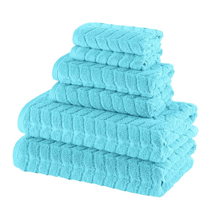 Elegant Comfort Luxury 6-Piece 100% Turkish Cotton Jacquard Braided Textured Premium Hotel Quality Towel Set– Soft and Absorbent, Includes 2 Bath Towels, 2 Hand Towels and 2 Washcloths, Aqua