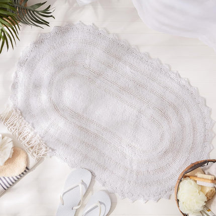 DII Crochet Collection Reversible Bath Mat, Large Oval, 21x34, White