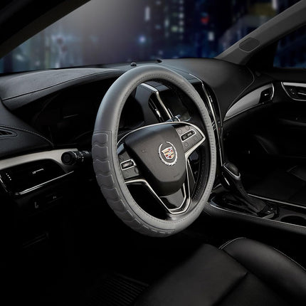 FH Group FH2006GRAY Steering Wheel Cover Microfiber Embossed Leather Gray Will Fit Most Cars, Trucks and SUVs Standard Size 14.5� � 15.5�
